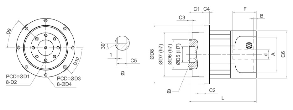 kích thước Hộp Giảm Tốc Servo Flange Rotating PHT DF Series