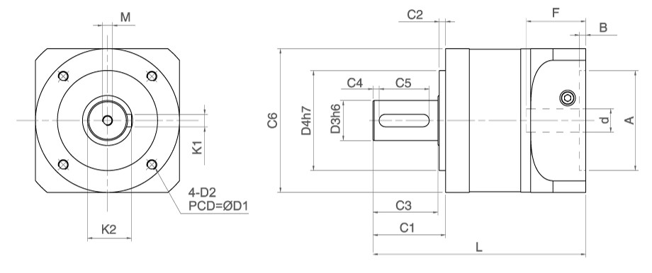Kích thước Hộp Giảm Tốc Servo PHT DL Series