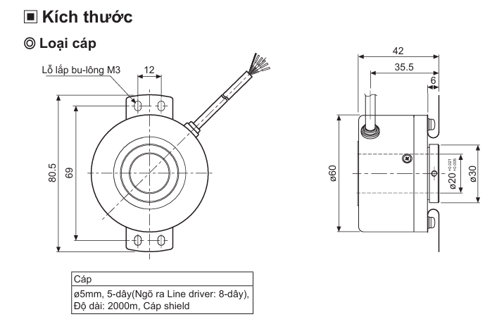 Kích thước Encoder Autonics E60H20
