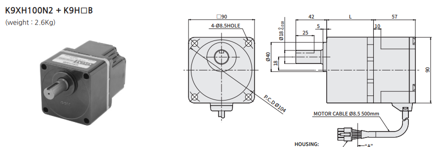 Kích thước động cơ BLDC GGM K9XH100