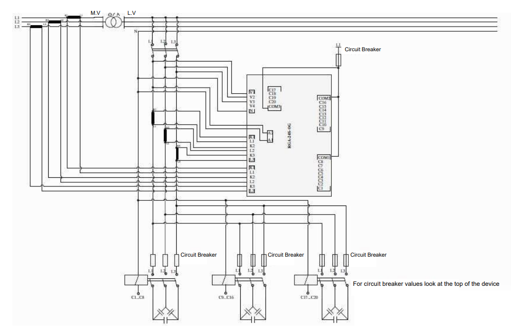 Sơ đồ Bộ Điều Khiển Tụ Bù Trung Thế Entes RGA-OG